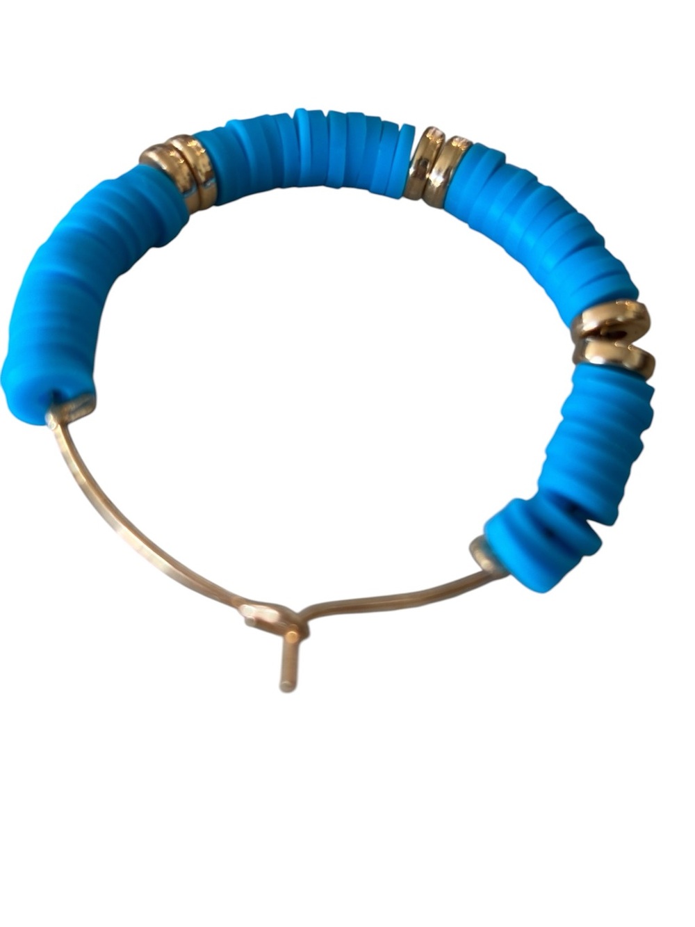 NWT Boho Gold Hoop Earrings with Bright Blue Disc Beads - Picture 3 of 4